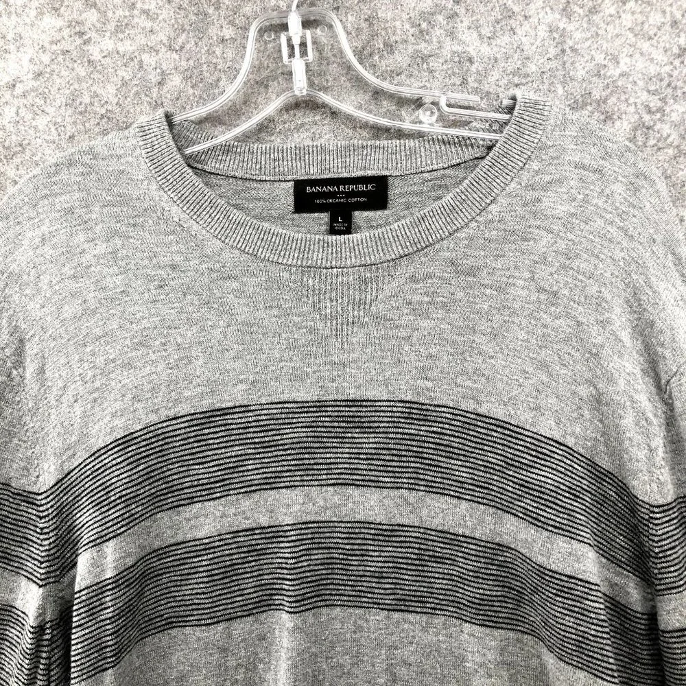 Banana Republic Gray Crewneck Sweater with Black Stripe Detail
